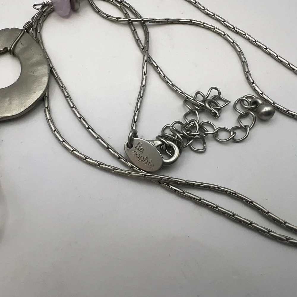 Lia Sophia Silver chain with soft pink and white toned gems